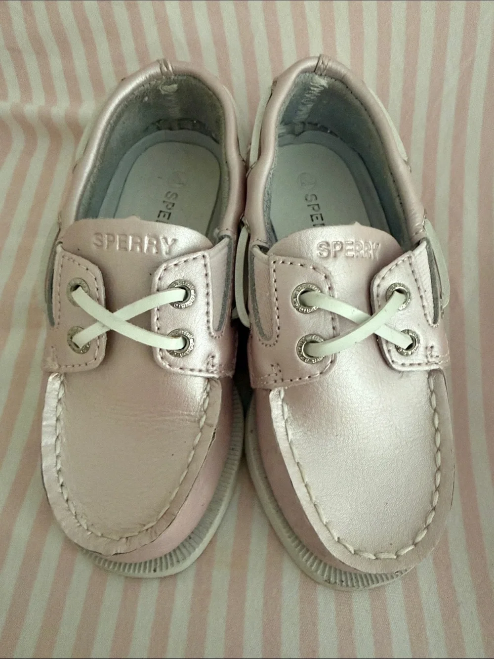 Sperry Toddler Pink Leather Boat Shoes with White Laces